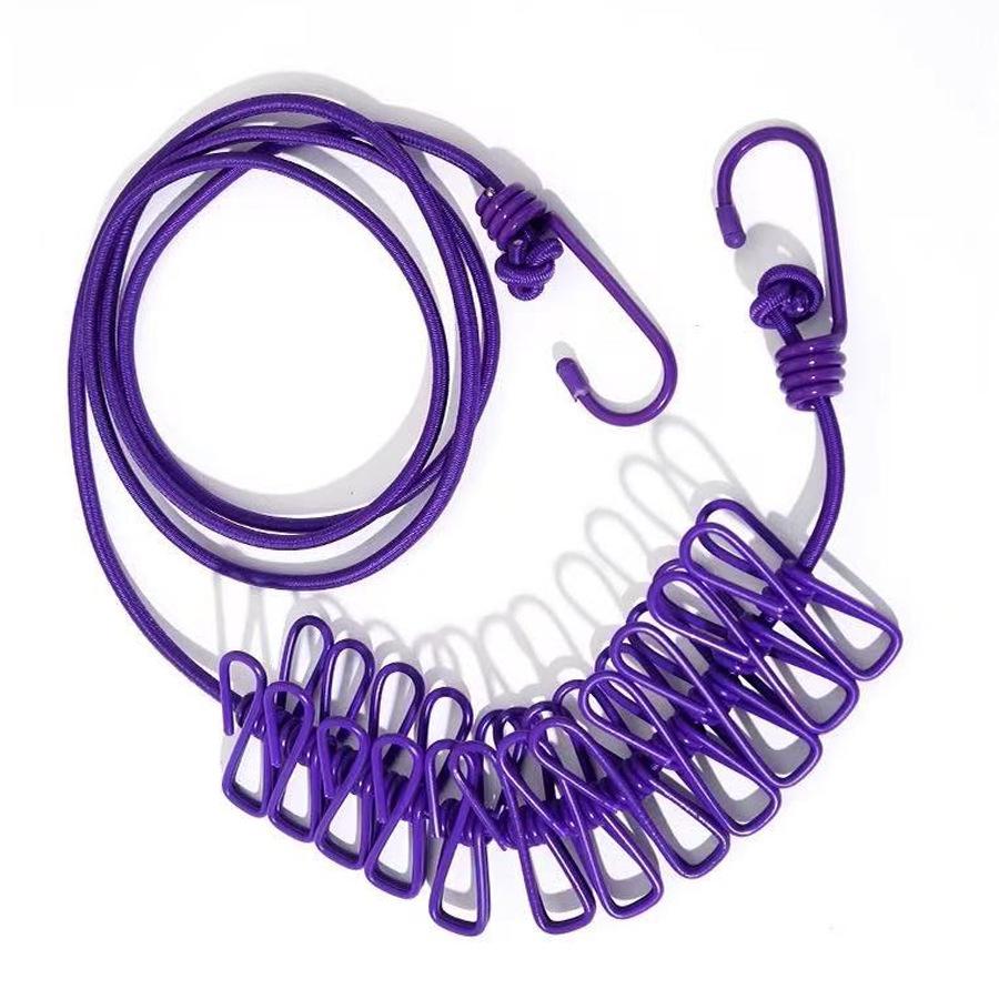 Corde à linge portable avec 12 pinces à linge, Corde à linge de voyage extensible rétractable élastique pour blanchisserie dans le jardin