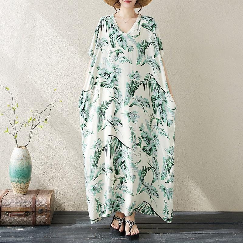 Manga corta Tallas grandes vintage floral nuevo en vestidos para mujer casual suelto Maxi vestido largo de verano