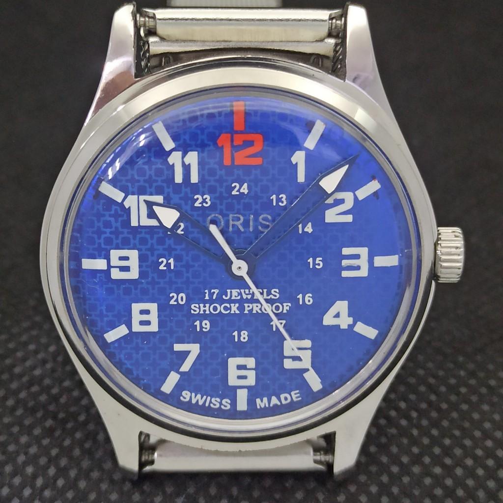 VINTAGE ORIS WINDING SWISS MENS REFURBISHED WRIST BLUE WATCH 558a-a296546-1