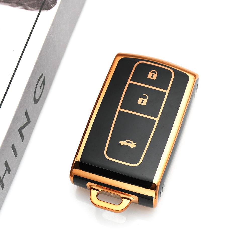 

3 Buttons Tpu Car Key Case Cover Gold Edge Keyless Shell Keychain Fob Protector Accessories For Toyota Prius Corolla Verso Camry S