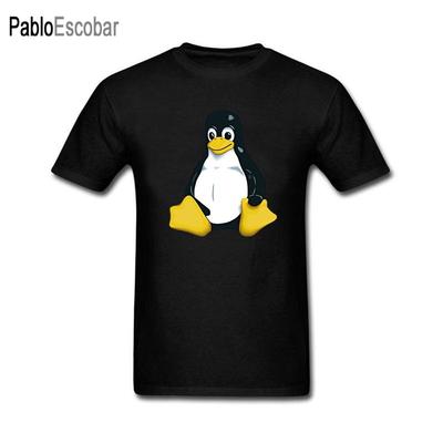 LINUX Śmieszna koszulka dla mężczyzn męska bawełniana koszulka Naturalna bawełna Czarny pingwin cesarski letnia markowa koszulka 4XL 5XL