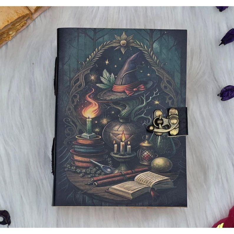 Witch’s Spellbook Journal | Vintage Handmade Magic Grimoire | Lockable Leather Bound Writing & Sketchbook
