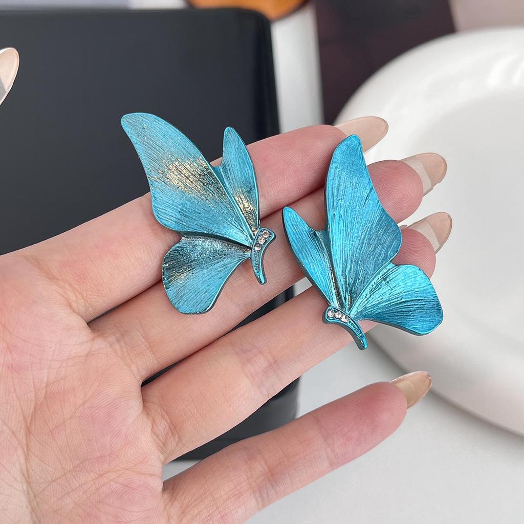 Elegant Blue Butterfly Silver Needle Earrings for Women - Unique, Classical Temperament Stud Jewelry