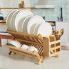 1 Pc Foldable Bamboo Tableware Drain Rack 2 Layer Large Countertop Drying Rack with Bowl Cup and Cutlery Holders Kitchen
