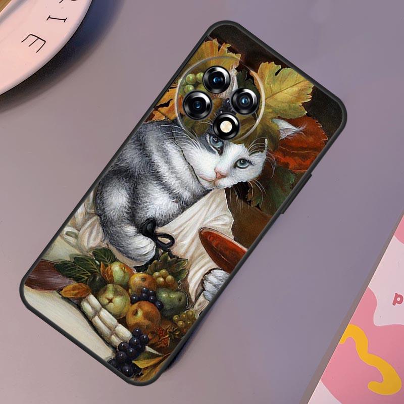 Funny Cat Art Aesthetics Case For OnePlus 12 11 9 10 Pro 9RT 10T 10R 12R OnePlus Nord CE 2 3 Lite 2T N10 N20 Cover
