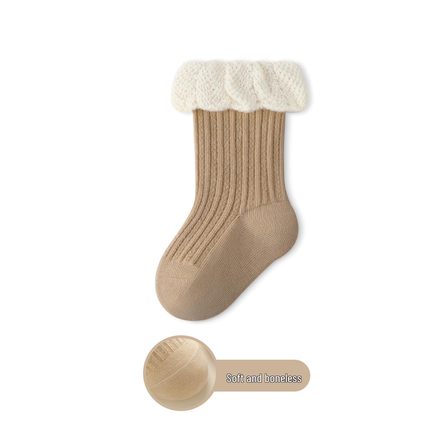 

Хлопковые носки до середины икры для маленькой девочки с кружевом «лотос» - Весна/Осень, без резинки, стиль корейской принцессы 0-8 months (foot length 8-10cm) кофейный