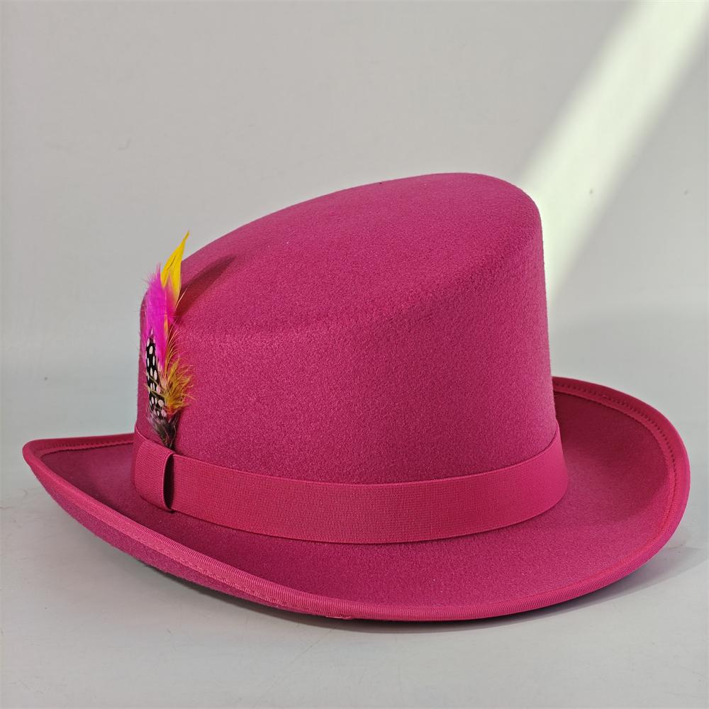 Sloping Top Man Fedora Unisex Gentleman Cosplay Derby Bowler Hat British Shape Hat Autumn Winter Magic Hat Feather Accessories
