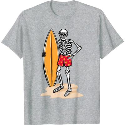 Esqueleto Surfista Oceano Prancha de Surf Surfista Amante de Surf Camiseta Gráfica de Férias para Homens Mulheres