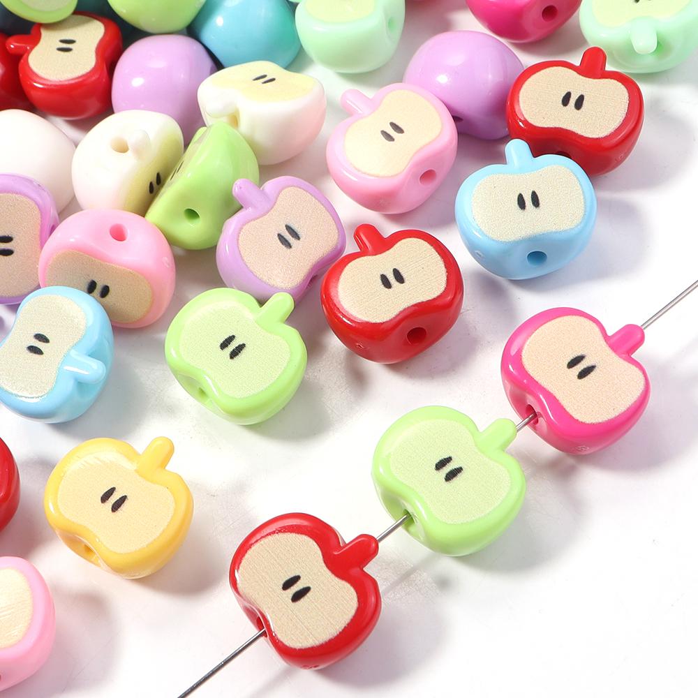 10 Stück/Los Halber Apfel Form Perlen Obst Acrylperlen Lose Perlen Für Schmuckherstellung DIY Halskette Armband Schlüsselanhänger Zubehör
