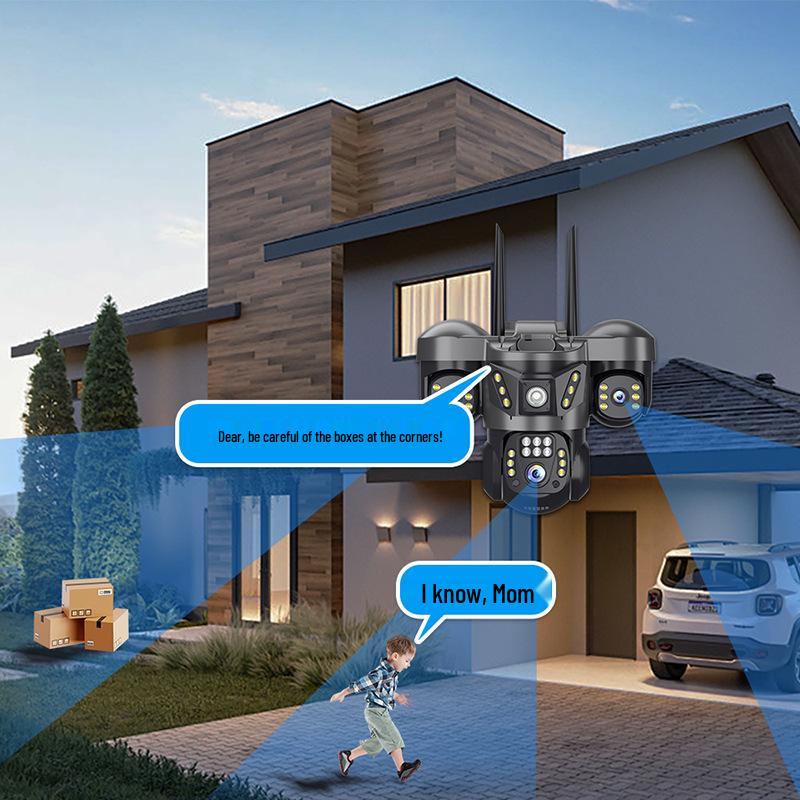 V380 Tri-Lens Home Monitor with Night Vision: 4G WiFi, Triple-Screen Surveillance Camera