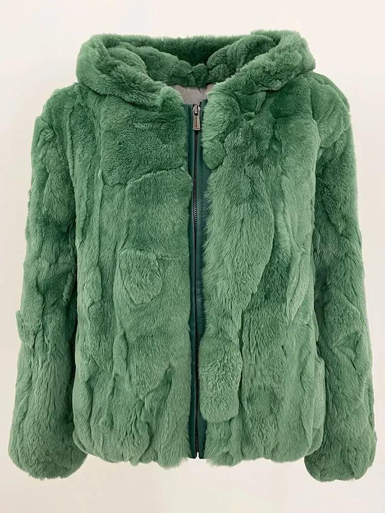 OFTBUY 2024 Winter Plush Hooded Fur Top Fashionable Natural Rabbit Fur Coat Thickened Warm New Casual Coat for Women's Jacket