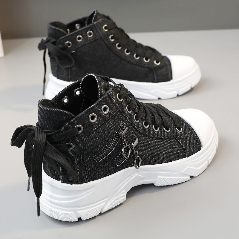 New Canvas High-top Women's Shoes 2025 Spring and Summer Breathable Thick Bottom Heightening Casual Shoes Martin Boots Sneakers