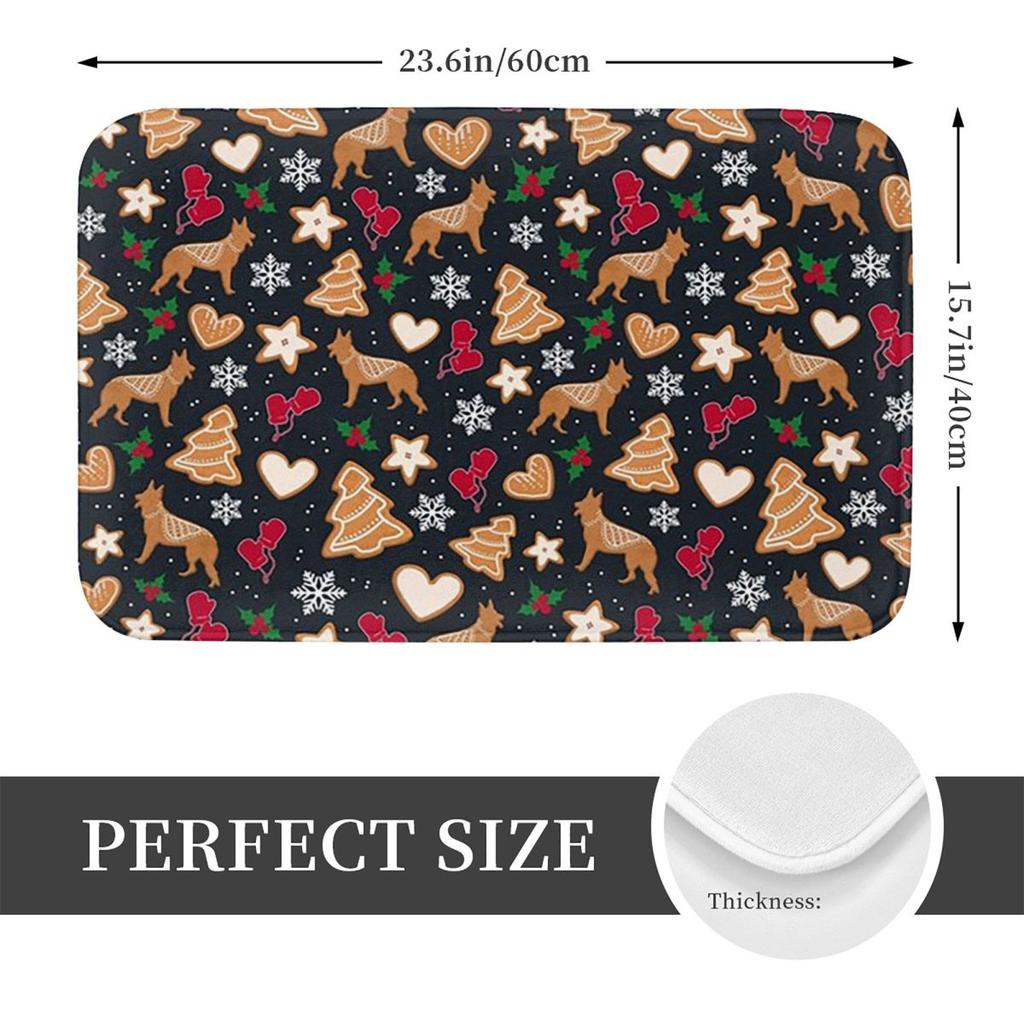 Gingerbread Pups German Shepherd Dog Anti-slip Doormat Floor Mat Washable Carpet Rug for Kitchen Entrance Bedroom Footpad Mats