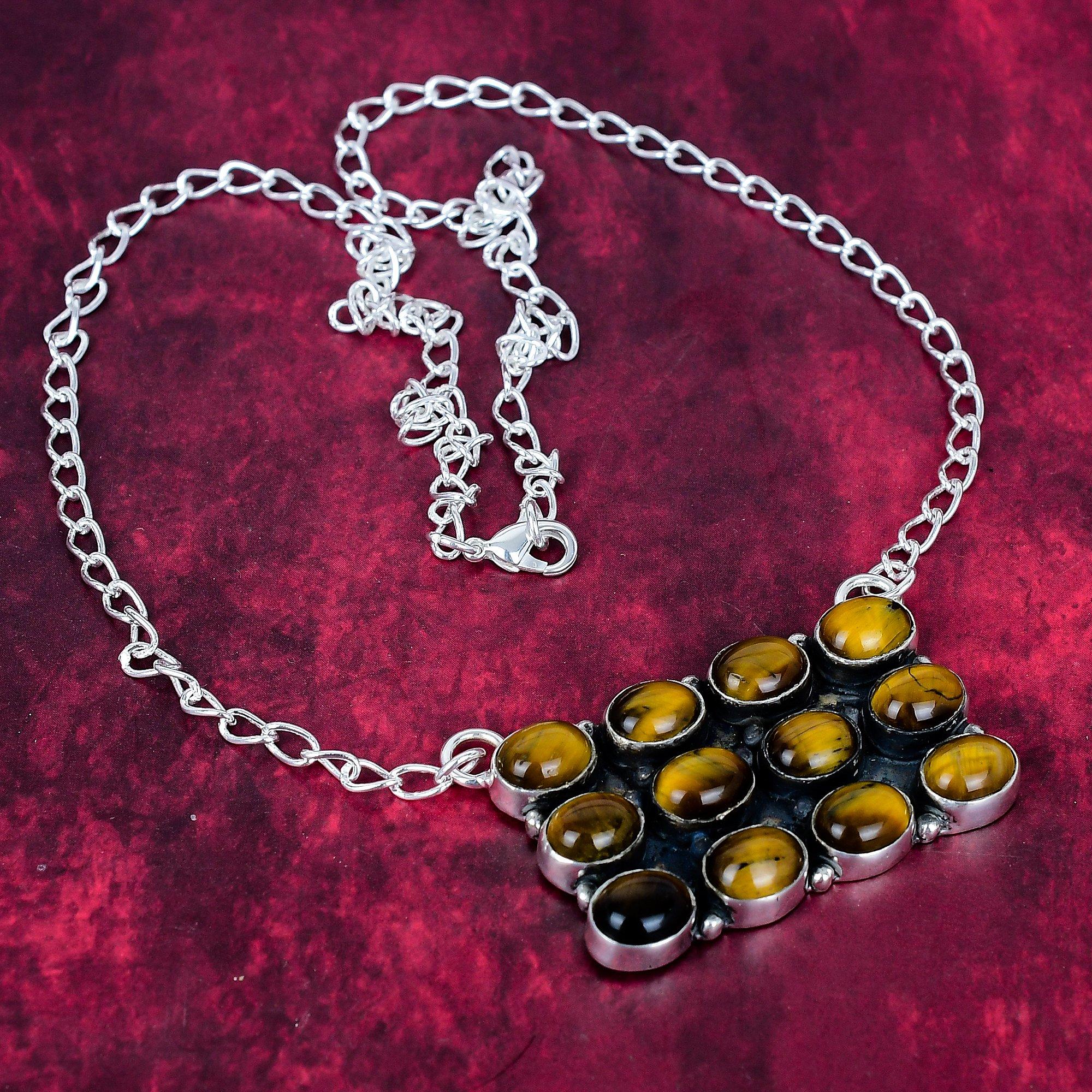 

Ожерелье из твердого стерлингового серебра 925 пробы с тигровым глазом, регулируемое ожерелье-цепочка, драгоценный камень ручной работы, подарок для мамы, антикварные ювелирные изделия жёлтый