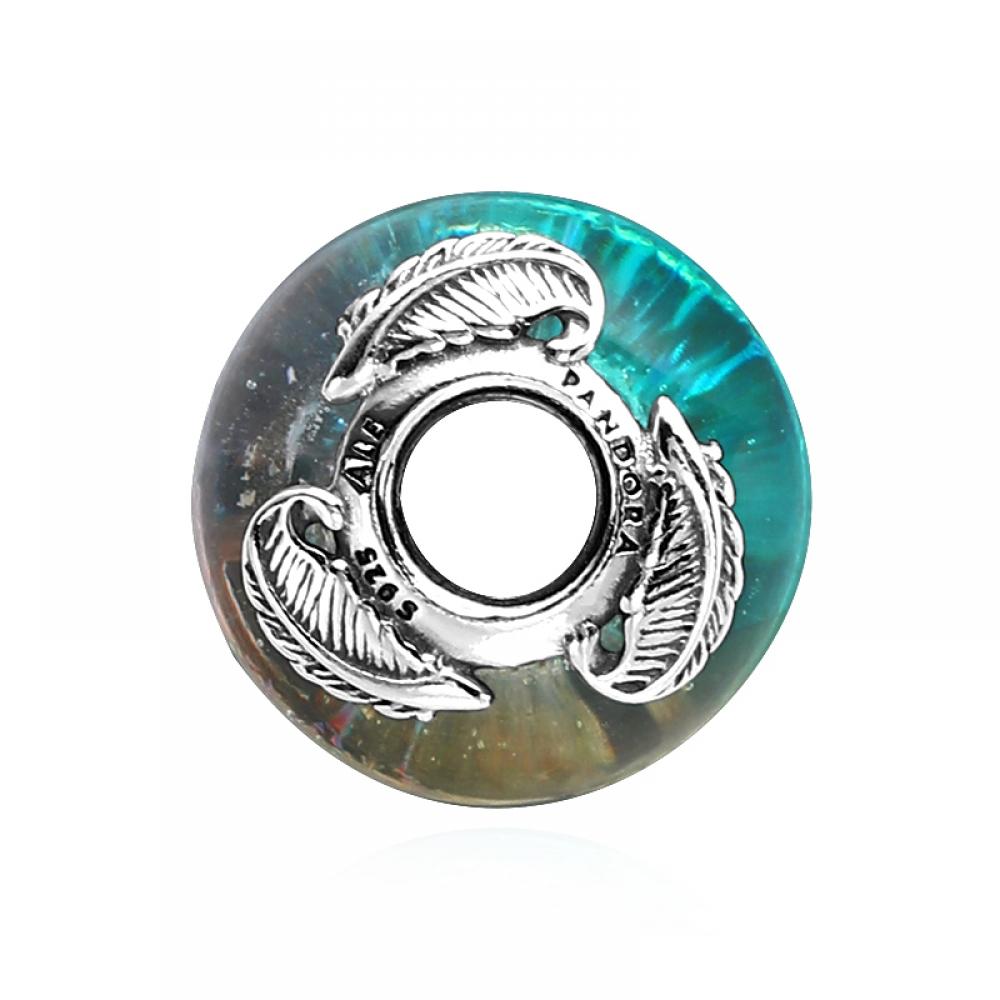 Pandora Curved Feather   Multicolor Murano Glass Silver Charm 792577c00