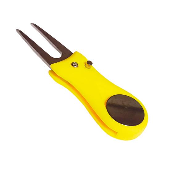 Herramienta para arreglar chuletas de golf plegable, herramienta para reparar chuletas con marcador de bola magnético, robusta de acero inoxidable, horquilla para golfistas