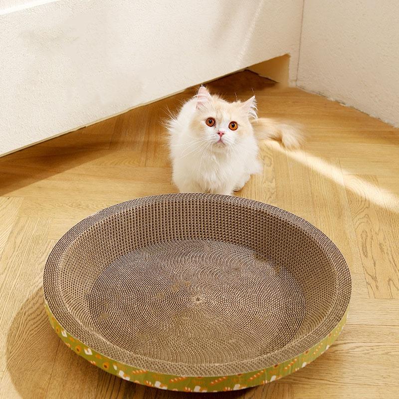 Board Scratching Cat Round Shape Corrugated Fiberboard Wear Resistant Crumbs No