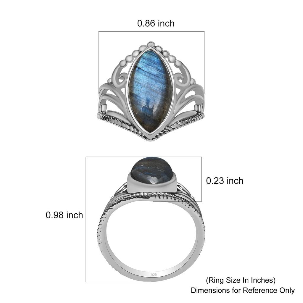 Natural Labradorite Gemstone 925 Sterling Silver V Shaped Chevron Crown Rings For Women & Girls