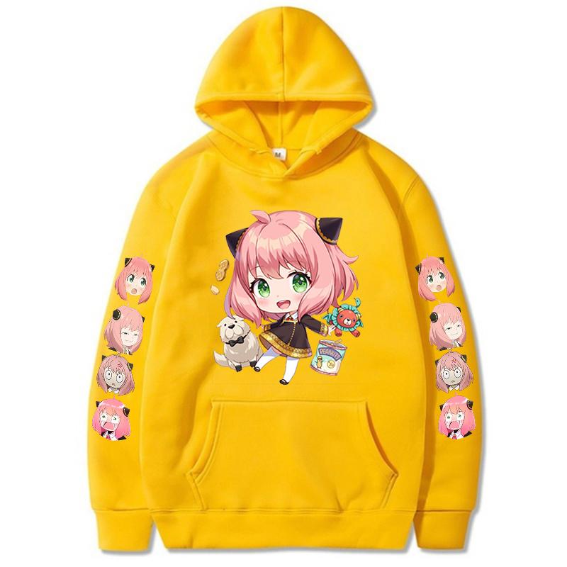 Anime SPY X FAMILY Anya Bond Søt Streetwear-hettegenser med mønster for menn Kvinner Høst varme fleecegensere Morsomme hettegensere i overdimensjonerte størrelser