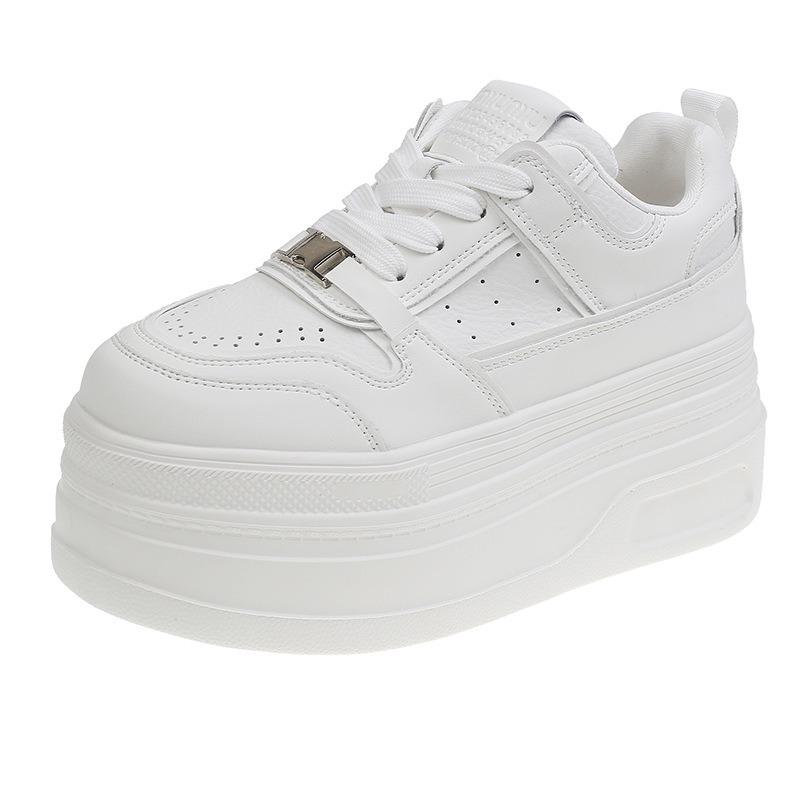 thick-soled little white shoes women's spring new leather muffin shoes small height increase lightweight casual sports board shoes