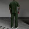 Men's Solid Color Textured Short Sleeved Trousers Suit Men's Casual Suit