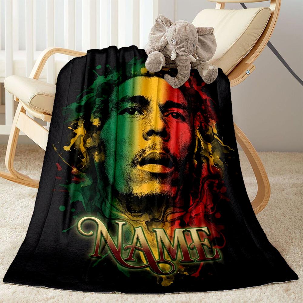 Custom Bob Marley Reggae Art Customize Your Name Blanket Multipurpose Customizable Blanket Comfortable Perfect For Bed Office Living Room Nap