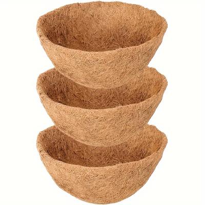 3pcs Round Coco Fiber Planter Liners - Easy Fit Oval Coco Coir Hanging Basket for Flowers, Durable Natural-Looking Planters for Indoor/Outdoor Use