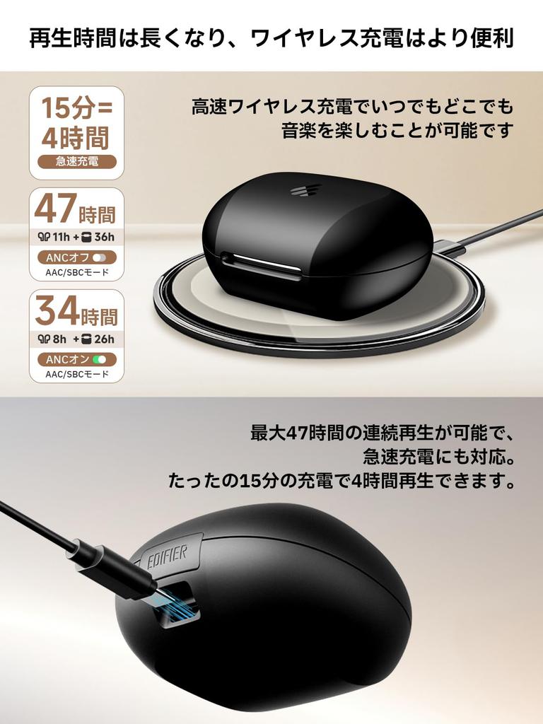 Edifier NeoBuds Plus Wireless Hybrid ANC 48dB Noise Bluetooth Wireless LDAC Up To 47 Hours of Ambient Sound IP54 AI Dedicated Wear Black Earbuds,