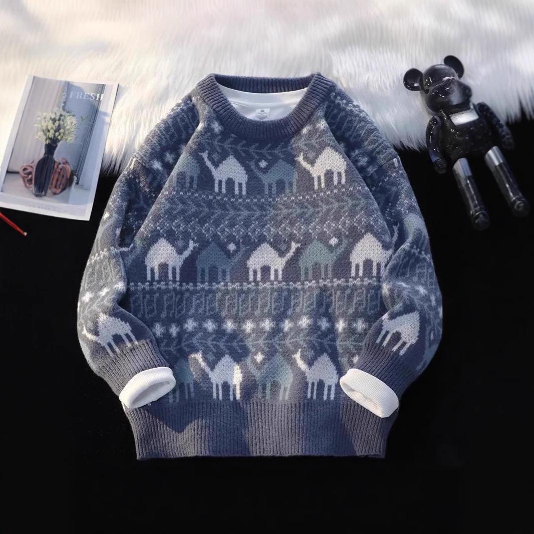 

Мужской утолщенный вязаный пуловер: Универсальный, Теплый, Слегка Свободный Крой для Осени и Зимы M синий