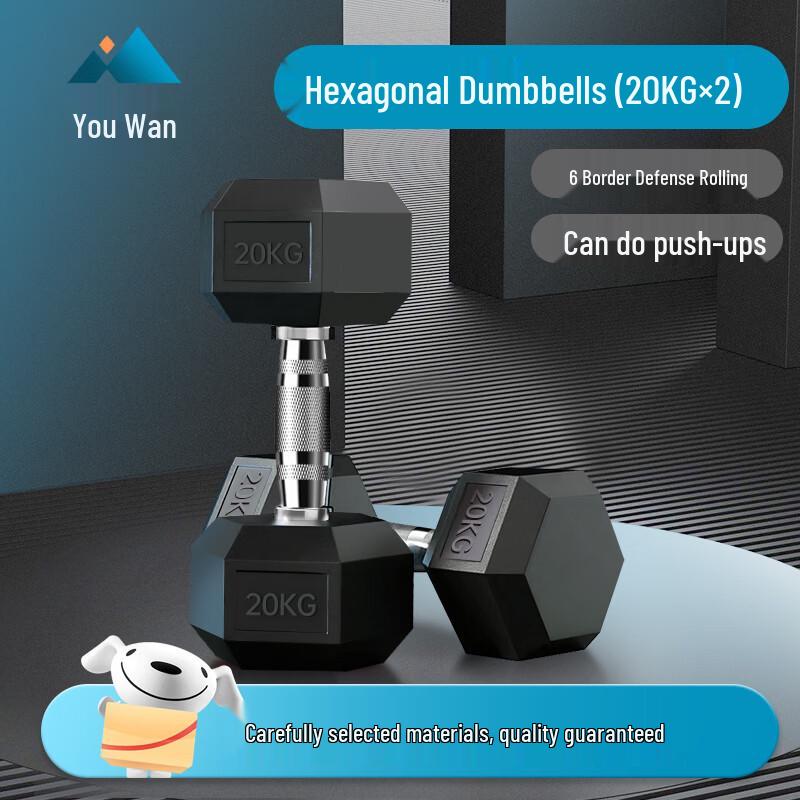 Youwan Hexagonal Rubber-Coated Cast Iron Dumbbell