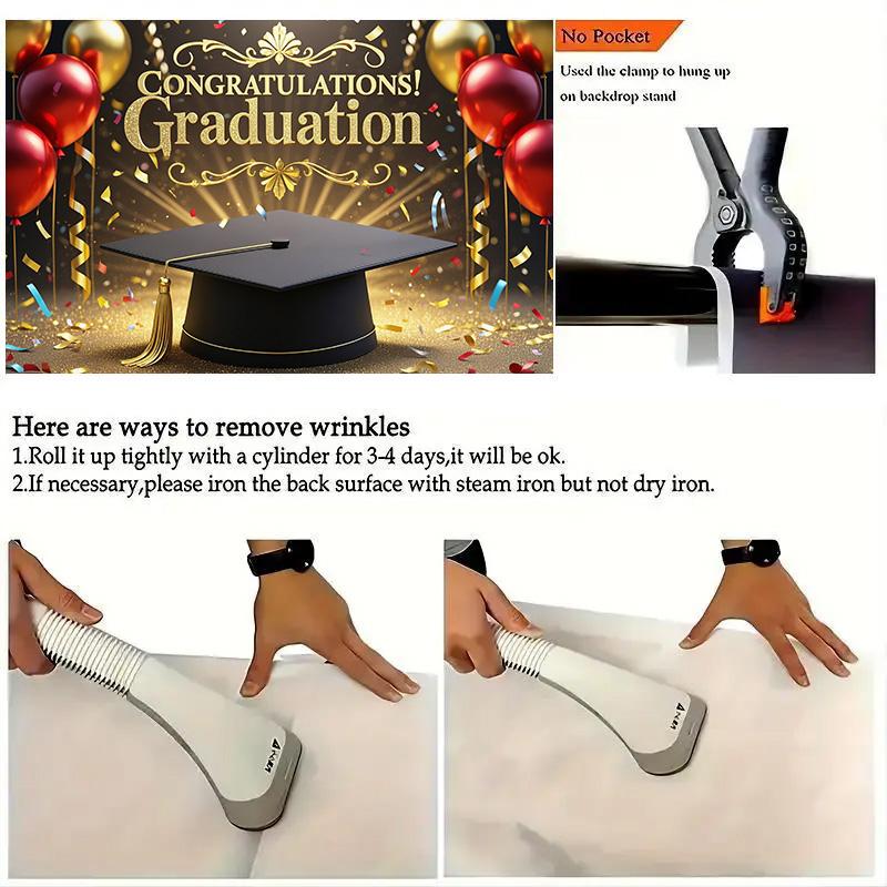 Abschluss-Hintergrund mit "GRADUATION"-Text, Ballons- und Konfetti-Design für Rasen im Freien, Gartenfeiern und Abschluss-Party-Dekor, Abschluss-Dekor