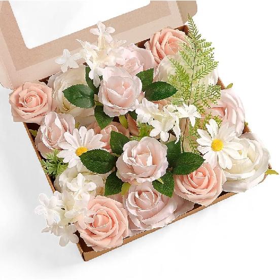 Artificial Wedding Flowers Combo for Wedding Bouquets Centerpieces Flower Arrangements Decorations, DIY Wedding Flowers (Burgundy & Navy) Blush Pink