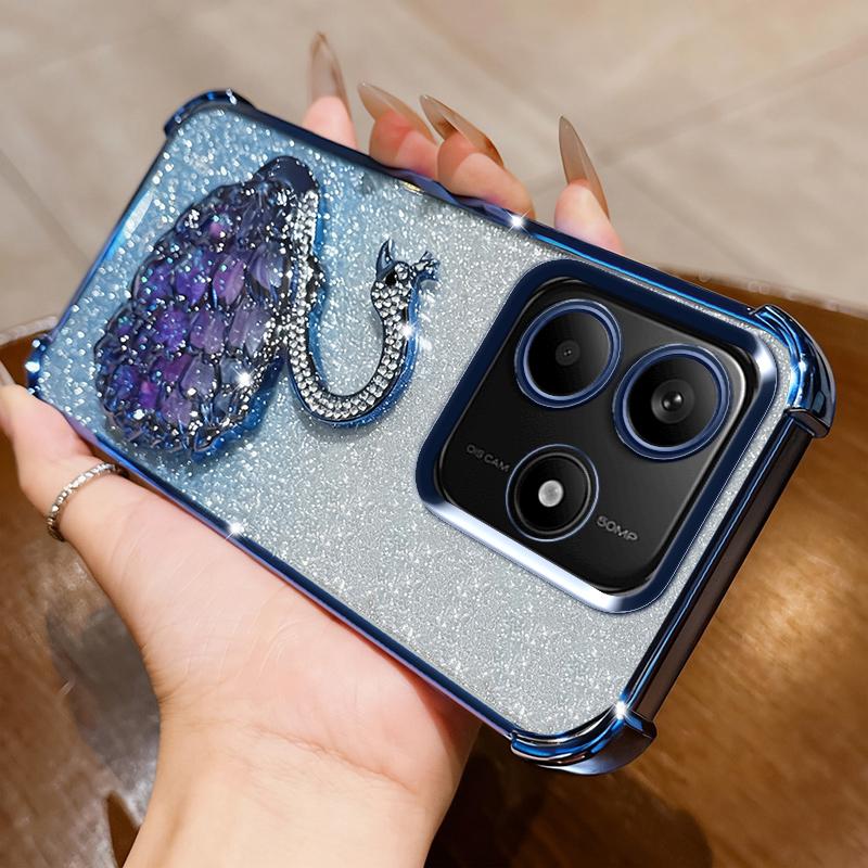 KEYSION Shockproof Plating TPU Phone Case for Remdi Note 14 4G 5G Glitter Jewelled Swan Kickstand Cover for Redmi Note 14