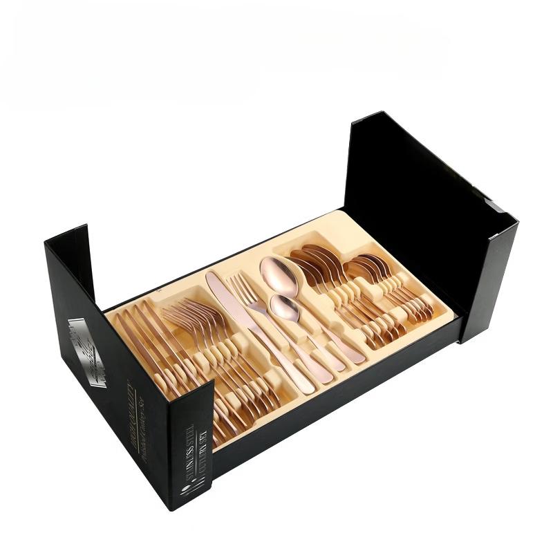 Xihe Rose Gold Bamboo Handle Cutlery Set, 24-Piece