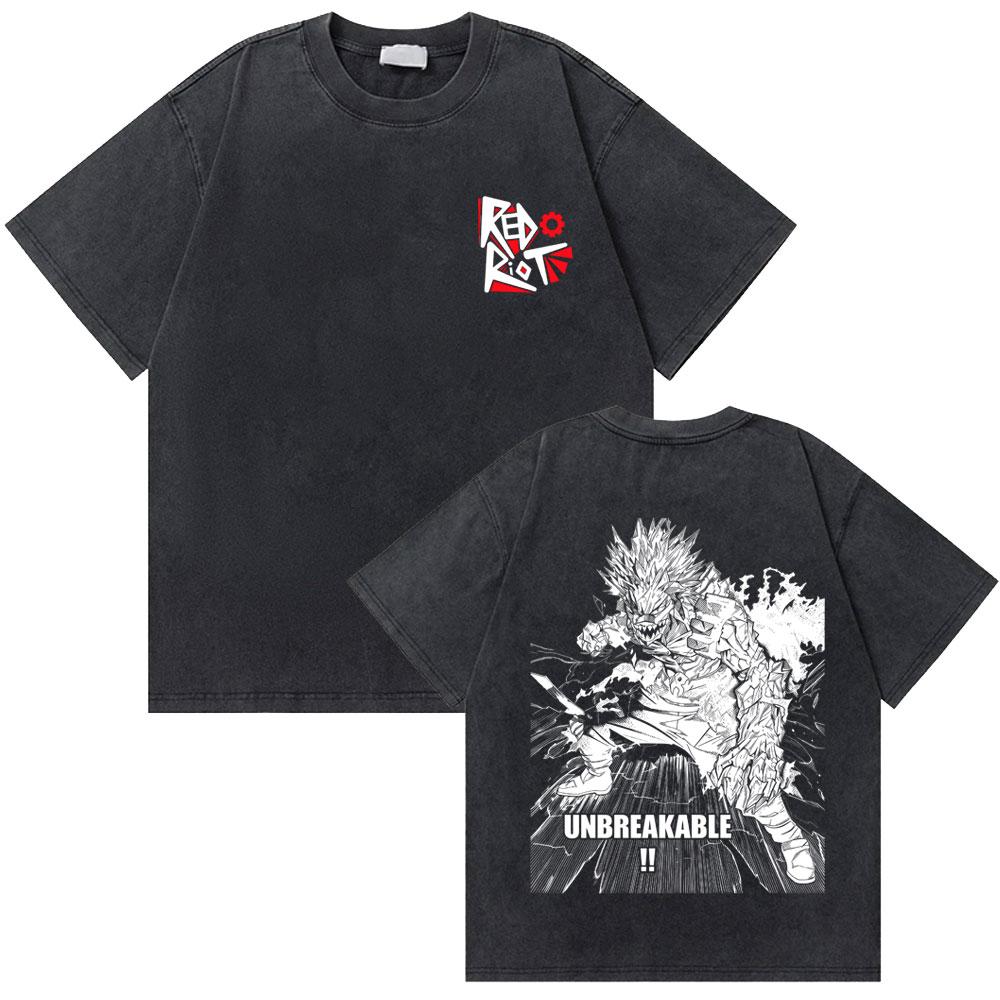 Washed Vintage Anime My Hero Academia Eijiro Kirishima T-shirt Men Women Manga Casual Retro T-shirts Men's Cotton Oversized Tees
