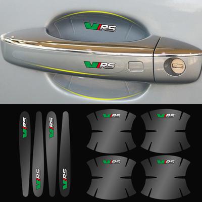 WUM1 8pcs Car Door Bowl Anti-scratch Sticker Clear Door Bowl Handle VRS Logo For Octavia 2 A5 A7 MK3 MK2 Kodiaq Superb Fabia