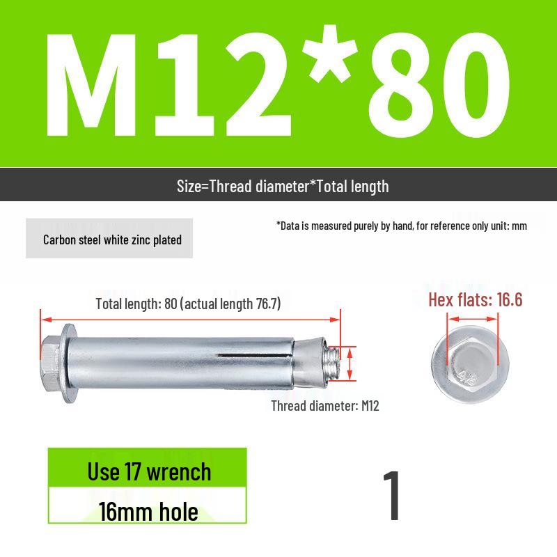 Galvanized External Hex Internal Expansion Bolt Set - M6/M8/M10/M12