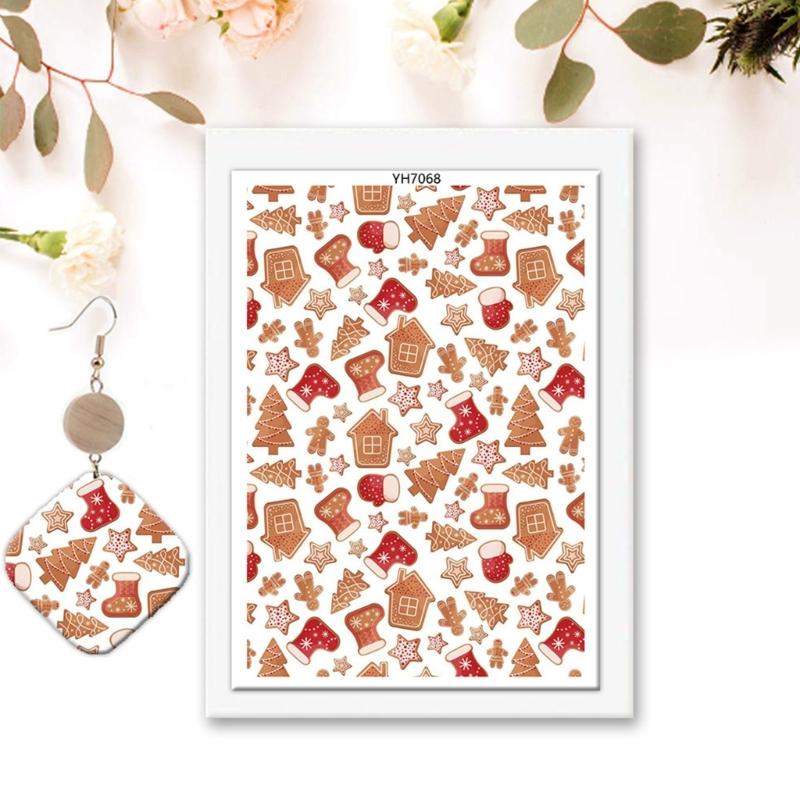 4PCS Christmas Clay Transfer Paper 95x138mm Water Soluble Paper Clay Transfer Sheets for Clay Earring Jewelry Making