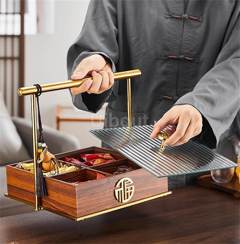 Candy Dry Fruit Container with Cover Household Snack Storage wooden Box Party Treat Holder Sealed Dish Party Snack tea container