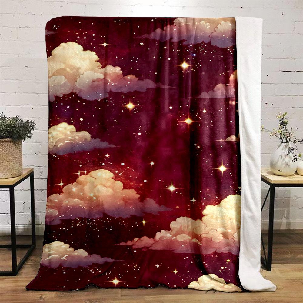 Starry Night Sky with Dreamy Clouds Patterned Flannel Blanket Perfect for the Bedroom Living Room, Sofa, or a Little Nap