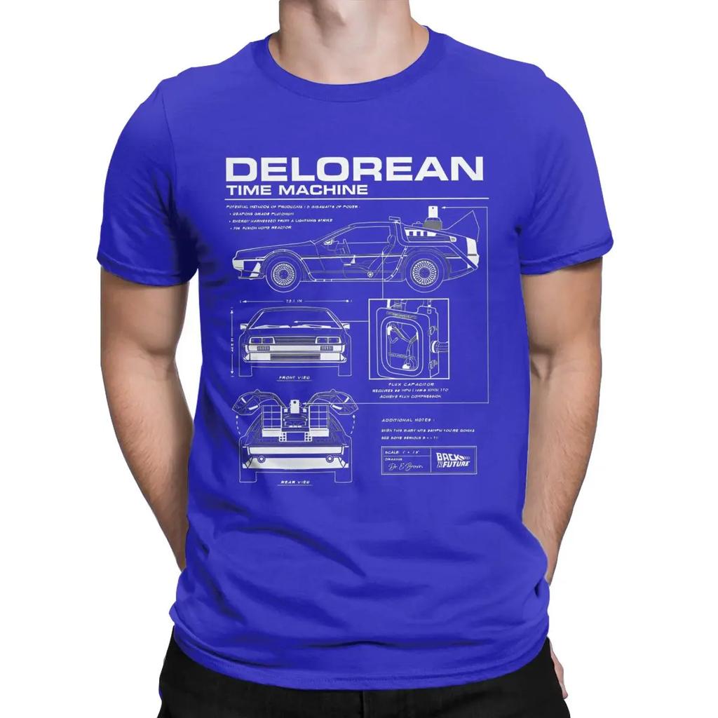 Men Back To The Future Delorean Schematic T Shirts Motorcycle Pure Cotton Clothing Casual Short Sleeve Tee Shirt Gift T-Shirt
