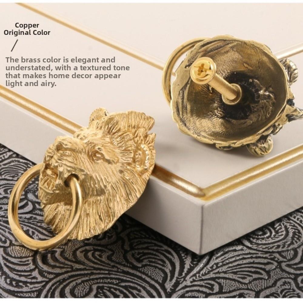 Furniture Hardware Lion Head Knob Brass Handle Retro Wardrobe Drawer Pulls  Window