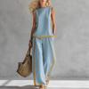 New Women's Sleeveless Color Block Wide Leg Pants 2-Piece Set, Summer Casual Fashion Outfit For European American