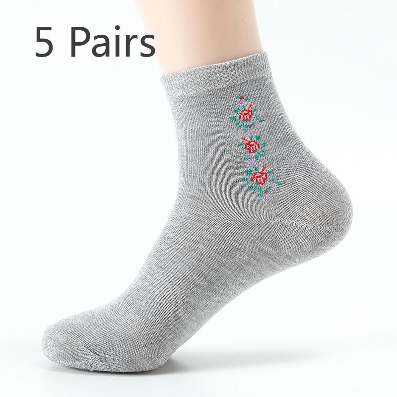5 Pairs of Female Spring and Autumn Mom Middle Aged Loose Sports Warm and Wide Mouth Sweat Absorption Tube Socks