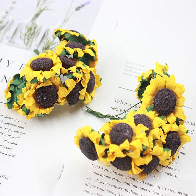 Sunflower Paper Flower DIY Gift Box Decoration for Weddings, Candy Boxes, and Accessories - Small Floral Accents.