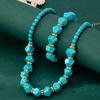 Bohemian Blue Turquoise Rice Bead Bracelet, Elegant Gift Bracelet Necklace Set