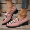 Fashion Fashion Leopard Square Heels Pumps Women Pointed Toe Pearl High Heel Party Shoes Woman Spring Slip-On Non-Slip Loafers Shoes