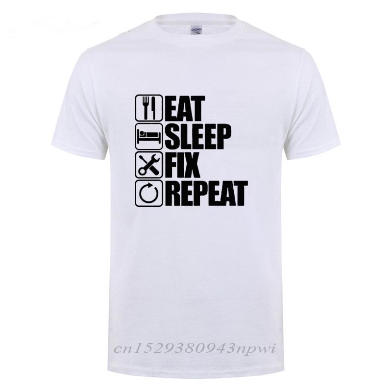 Eat Sleep Fix Repeat Mechanic Engineer T Shirt Funny Birthday Gift Fathers Day Present For Men Dad Father Grandpa Cotton Tshirt