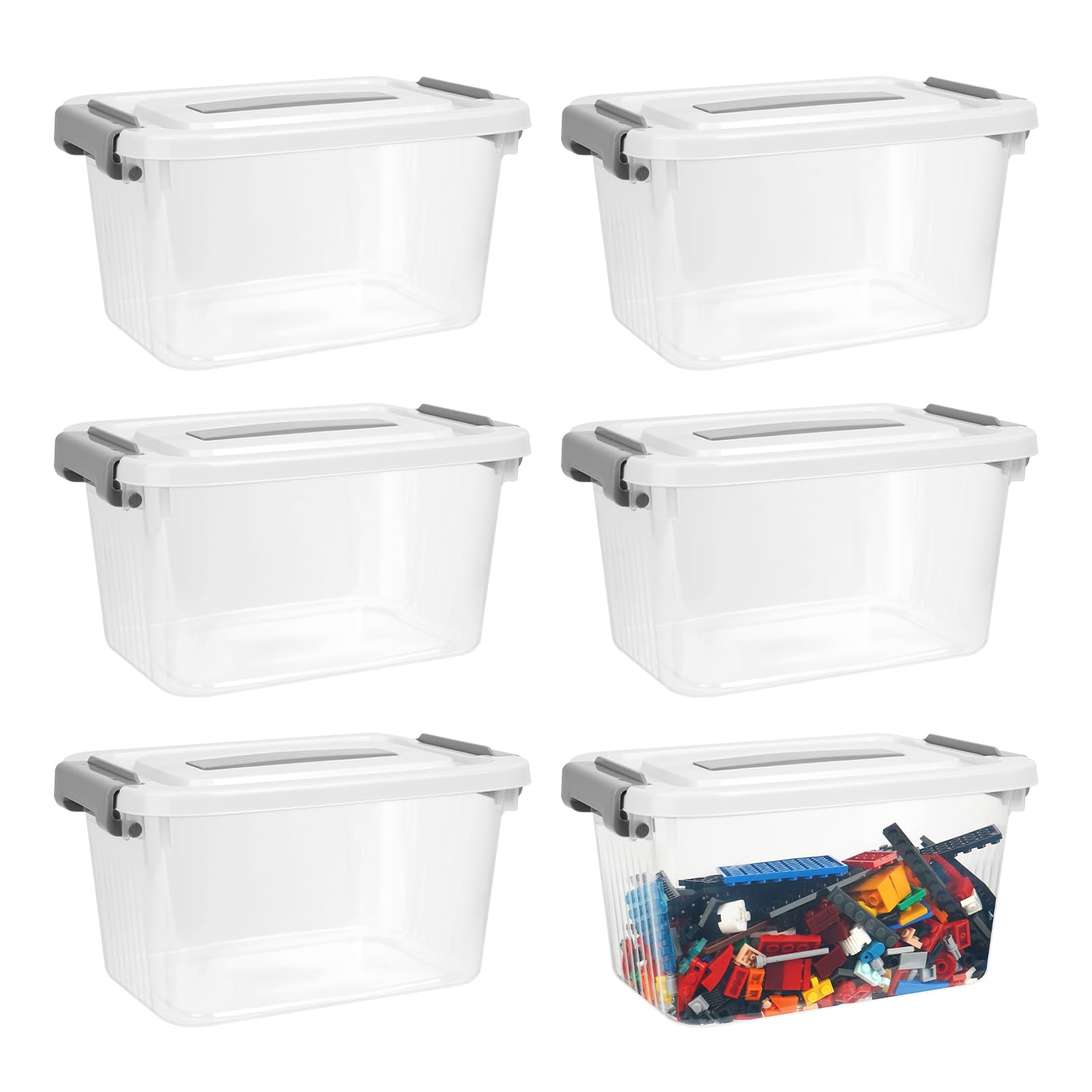 

RAIN QUEEN Корзина для хранения игрушек с крышкой для Lego, Tomica, строительных блоков, коробка для хранения LEGO, штабелируемая, прозрачная, организованная, пластиковая, набор из 6 штук