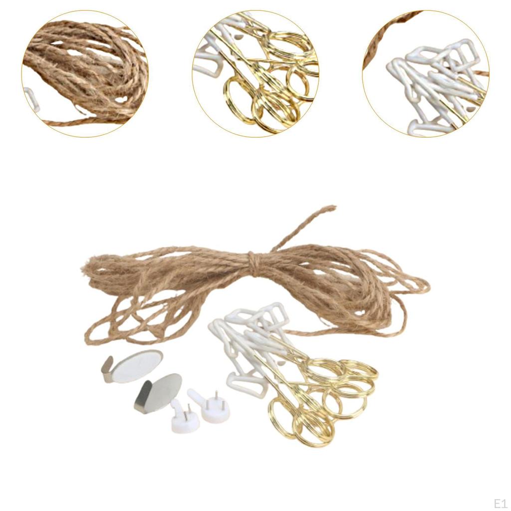 DIY Picture Photo Hanging Display with Jute Rope 12 Clips Reusable for Wall Decoration Metal Wire